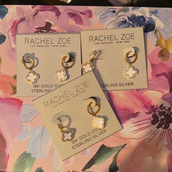 Rachel Zoe | 18K Gold over Sterling Silver Flower Clover Dangle Earrings NEW - Picture 4 of 6